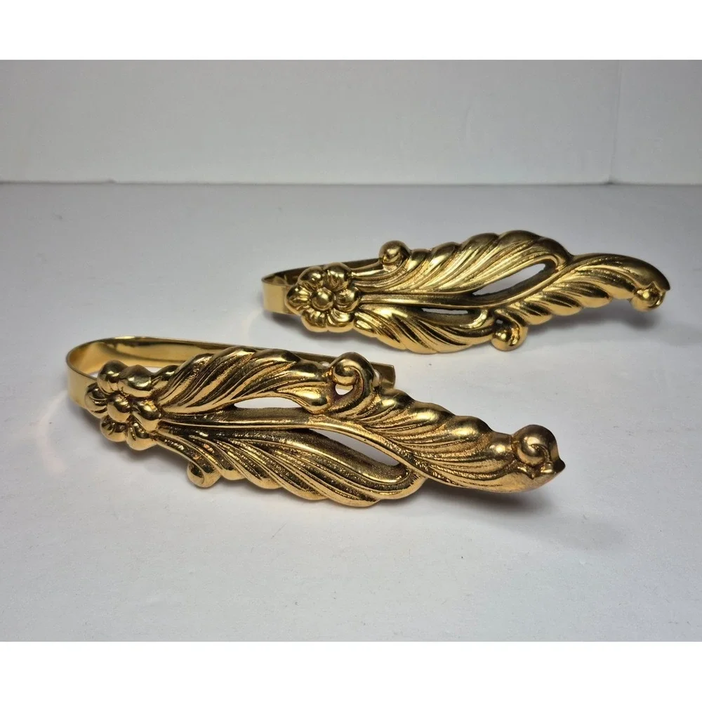 Curtain Tie Backs Set 2 Solid Brass Leaf Leaves Flower Wall Hooks India 5.5 In